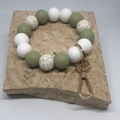 Floral Sage Green and White Wristlet