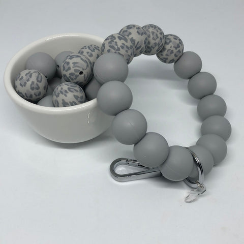 Light Grey Leopard Wristlet
