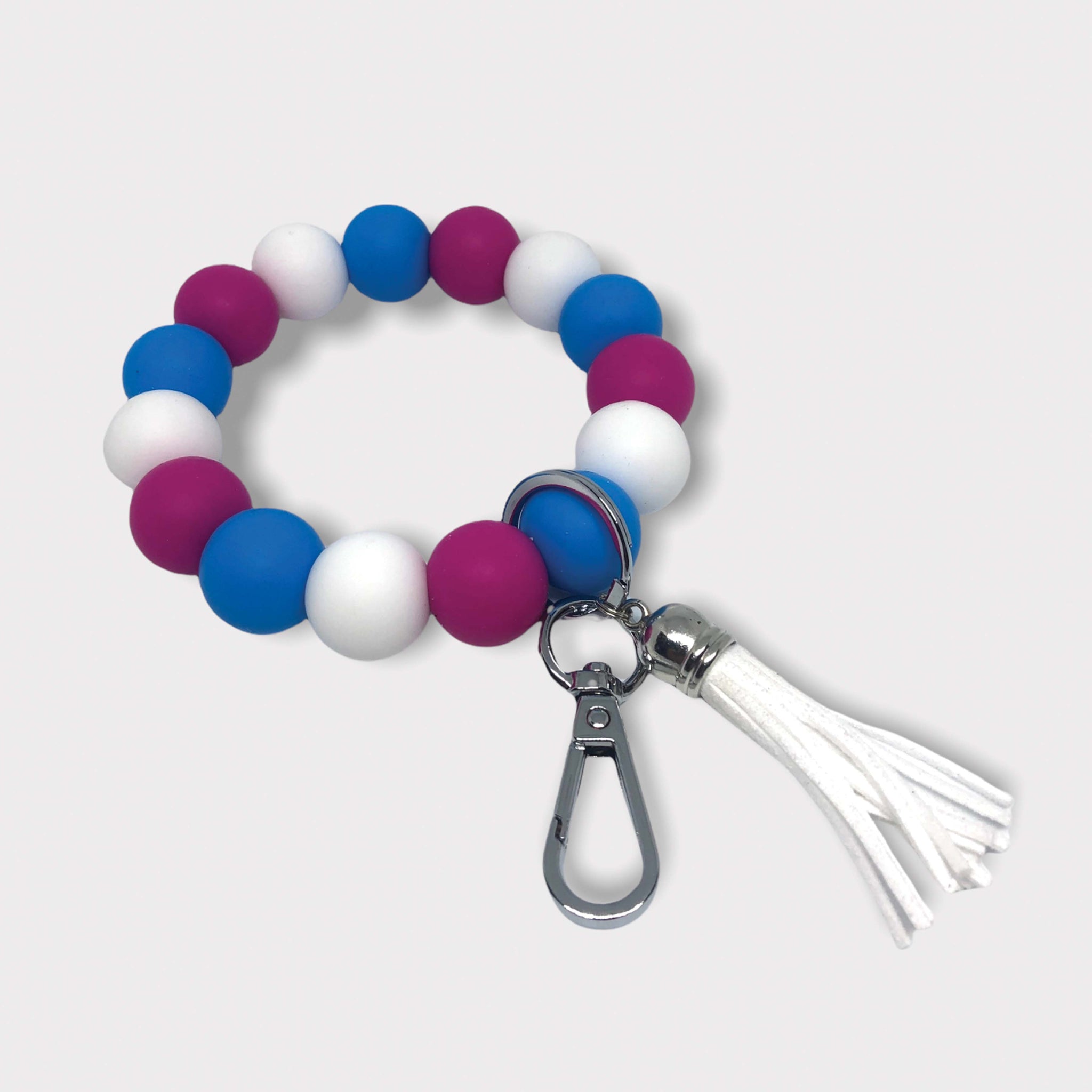 Hot Pink, Sky Blue and White Wristlet with Charm