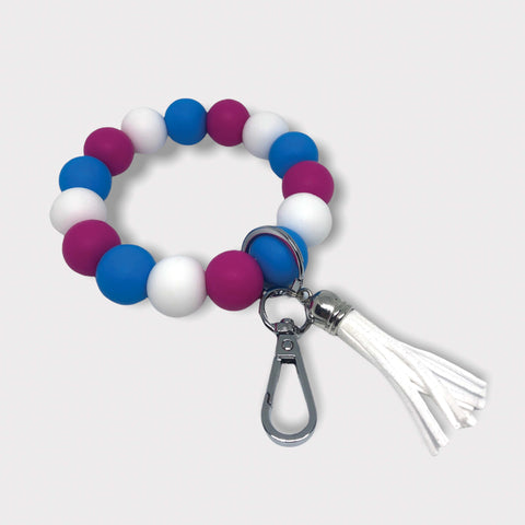 Hot Pink, Sky Blue and White Wristlet with Charm